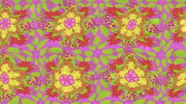 Renkli unsurlarla hareketli arka plan görüntüleri. Çiçekler. Eski model. Bayrak tarzı. Video kaydı. Şablon. Döngü. Kusursuz..