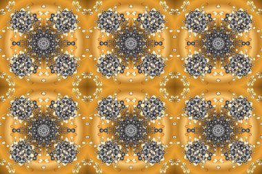 Raster illüstrasyonu. Kusursuz soyut bir arkaplan. Oriental raster klasik sarı, gri ve kahverengi ve altın desenli.