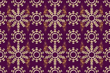 Altın karalama fantezi yaprakları ve mor, bej ve kahverengi renkte çiçek Raster soyut çelenk. El yapımı dekoratif çerçeve, albüm kapağı, tebrik kartı, klasik Art deco tarzı.