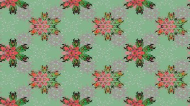 Mavi ve nötr renklerde Asya tekstil tarzında. Raster illüstrasyonu. Suluboya çiçekli çiçek deseni.