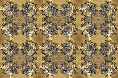 Raster illüstrasyonu. Damask altın soyut çiçek deseni bej, kahverengi ve gri renklerde. Süsleme.