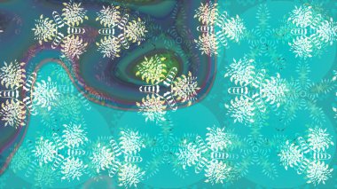 Çiçekli ipek eşarp. 1950-1960 motifleri. Mavi ve nötr mavi ve nötr. El çizimi çiçek unsurları olan soyut çizim raster deseni. Retro tekstil tasarım koleksiyonu.