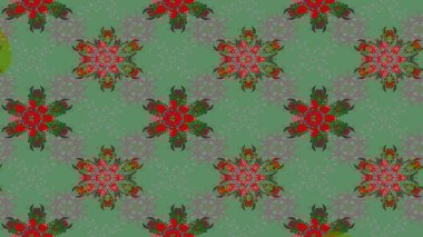 Şirin çiçekli eskiz deseni ve yeşil ve gri renkli yapraklar, suluboya çiçek deseni, duvar kağıdı, kart veya kumaş için fayanslı. Raster illüstrasyonu.