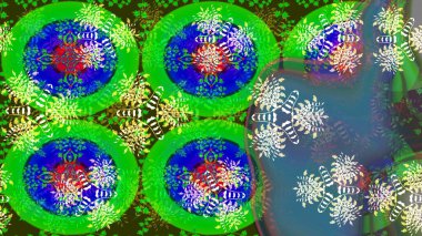 Çiçek arkaplan. Çiçek duvar kâğıdı. Yeşil ve mavi renkli şirin tekstil tarzında. Raster illüstrasyonu. Renkli çizim deseni.