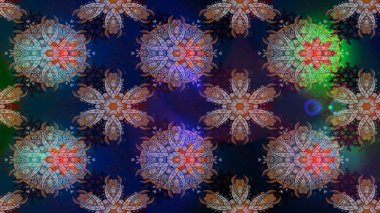 Çiçekler. Soyut etnik raster kusursuz desen. Vadinin çiçekleri mavi, kahverengi ve gri renklerde.