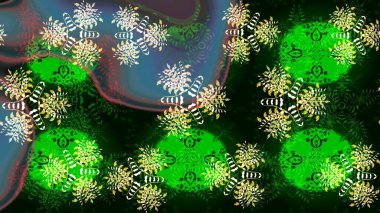 Raster illüstrasyonu. Şirin çiçekli eskiz deseni ve yeşil ve mavi renkli yapraklar, suluboya çiçek deseni, duvar kağıdı, kart veya kumaş için fayanslı.
