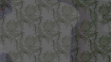 Varicologray ve yeşil raster çizimi. Küçük çiçekteki sevimli çiçek deseni. Birçok gri ve yeşil soyut çiçekli tropik çizim deseni.