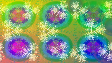 Raster illüstrasyonu. Yeşil ve mavi renkte çiçekler. Tropikal çizim çiçek deseni.