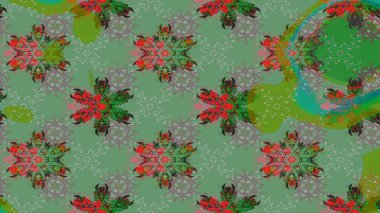 Raster illüstrasyonundaki çiçek desenli çizim. Renkli Bahar Teması eskiz kalıbı. Düz Çiçek Elementleri Tasarımı. Süslü kumaş deseni.