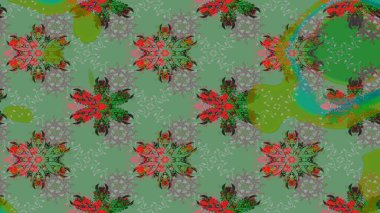 Raster illüstrasyonundaki çiçek desenli çizim. Renkli Bahar Teması eskiz kalıbı. Düz Çiçek Elementleri Tasarımı. Süslü kumaş deseni.