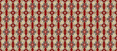 Damask pürüzsüz süsü. Klasik oryantal desen kırmızı, bej ve kahverengi renkler üzerinde. Geleneksel raster ve altın desen.