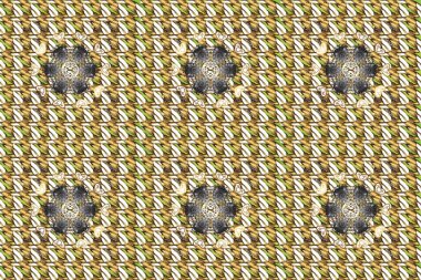 Çiçekli süslemeli, pürüzsüz bir desen. Doğu tarzında klasik tasarım öğesi. Süslü dantel iz sürücü. Kahverengi, bej renkli geleneksel Arap dekoru. Duvar kağıdı için altın süslü illüstrasyon