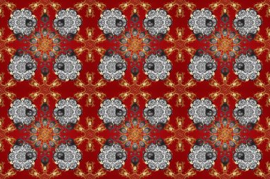 Altın şablon. Kusursuz desenli altın elementler. Raster illüstrasyonu. Kart, duvar kağıdı, ambalaj ve tekstil için klasik tasarım. Klasik çiçek dokusu. Kırmızı, gri ve kahverengi renklerin kraliyet retro 'su.