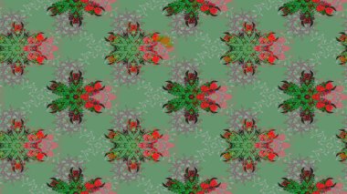 Çiçekli karalama şeklinde Raster çiçek deseni. Yeşil ve gri renkli çiçekler. Yumuşak, yaz çiçekli arka plan.