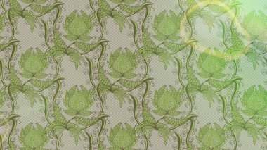 Çiçek deseni. Tarafsız, yeşil ve gri renkler üzerine çiçek çizimi. Şatafatlı bahar bahçesi dokusu. Tarafsız, yeşil ve gri renkte çiçekler. Raster illüstrasyonu.