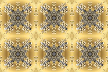 Tasarım için Damask. Altın elementlerle bej, sarı ve gri renkler üzerine raster.