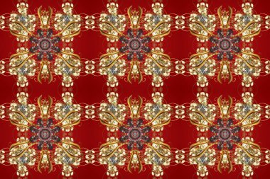 Kusursuz ahşap oyma. Oyma. Altın elementli desen. Klasik mobilya tarzı. Patina. Küçük bir alan derinliği. Lüks mobilyalar. Kırmızı, kahverengi ve altın kaplamalı bej arkaplan.