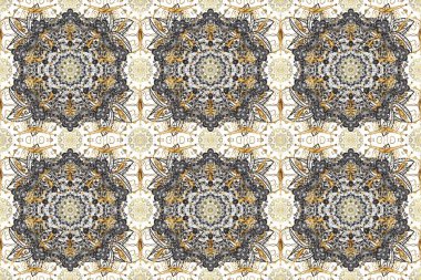 Altın antika ortaçağ dekoratifi, yapraklar ve gri, bej ve nötr renklerde altın desenli desenler. Kusursuz kraliyet lüksü, altın barok kumaş rengi..