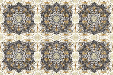 Altın antika ortaçağ dekoratifi, yapraklar ve gri, bej ve nötr renklerde altın desenli desenler. Kusursuz kraliyet lüksü, altın barok kumaş rengi..