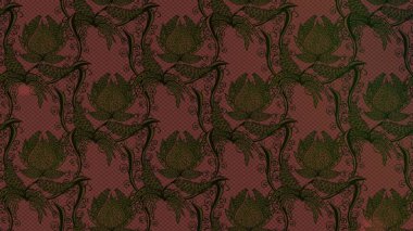 Raster illüstrasyonu. Tropik çiçek desenleri. Kahverengi ve gri renkte çiçekler.