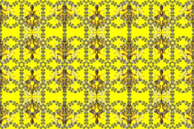 Kış kar taneleri, raster arka plan. Yüzey için tekrarlanan doku, ambalaj kağıdı, sarı, kahverengi ve yeşil renkli kar tanesi.