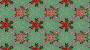 Renkli Yaz Temalı eskiz kalıbı. Çiçekli eskiz çizimi. Düz Çiçek Elementleri Tasarımı. Yeşil ve gri renkte çiçekler.