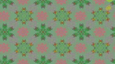 Yeşil ve gri renklerde. Raster illüstrasyonu. Çiçek buketleriyle klasik tarzda eskiz deseni.