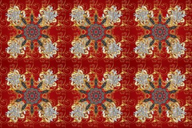Çiçek süsü kumaş deseni, cam, çiçek desenli metal kırmızı, kahverengi ve bej renklerinde altın elementler. Klasik raster altın pürüzsüz desen.