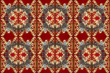 Kırmızı, kahverengi ve bej renkler altın elemanları ile Dikişsiz vintage desen. Noel, kar tanesi, yeni yıl. Kırmızı, kahverengi ve bej renkler altın elemanları ile altın seamless modeli.