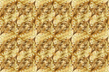 Süslü raster dekorasyonu. Barok tarzında duvar kağıdı tasarımı için kusursuz damaske deseni arkaplanı. Bej, kahverengi ve sarı renklerdeki altın desenler.