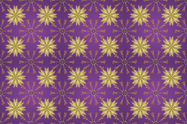 Paisleys zarif çiçek desenli arkaplan duvar kâğıdı resimlendirmesi. Klasik stil, güzel, modern, üç boyutlu sanat eseri, altın ve mor, nötr ve bej desenli desenli çiçek yaprakları..