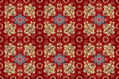 Raster oryantal süs. Kırmızı, kahverengi ve bej renklerdeki altın desenli altın elementler. Kusursuz altın desen.