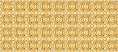 Kusursuz kraliyet lüksü, altın barok kumaş rengi. Altın antika ortaçağ dekoratifi, yapraklar ve bej, sarı ve kahverengi renkli altın desenli süslemelerle pürüzsüz bir desen..