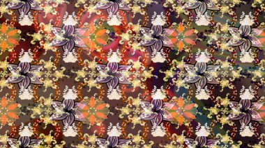 Kahverengi renkli etnik çiçeklerin olduğu zarif bir eskiz modeli. Raster Çiçek İllüstrasyonu güzel tekstil..