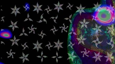 Küçük çiçekli yay deseni çiz. Raster illüstrasyonu. Suluboya tarzında siyah renkler üzerine.