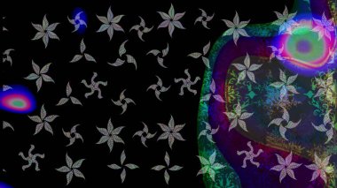 Küçük çiçekli yay deseni çiz. Raster illüstrasyonu. Suluboya tarzında siyah renkler üzerine.