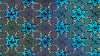 El çizimi çiçekli soyut çizim kalıbı. Raster illüstrasyonu. Mavi renkte çiçekler.