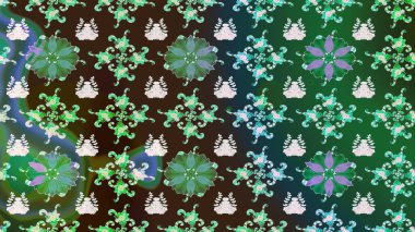 Raster illüstrasyonundaki çiçek desenli çizim. Yeşil renkli çiçekler. Renkli Bahar Teması eskiz kalıbı. Düz Çiçek Elementleri Tasarımı.