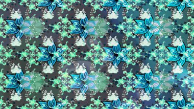 Çiçek desenli raster, mavi çizgi grafik desenli soyut raster arkaplan. Modern stil dokusu.