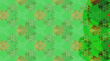 Raster illüstrasyonundaki çiçek desenli çizim. Yeşil renkli çiçekler. Renkli Bahar Teması eskiz kalıbı. Düz Çiçek Elementleri Tasarımı.