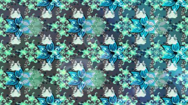 Çiçek desenli raster, mavi çizgi grafik desenli soyut raster arkaplan. Modern stil dokusu.