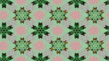 Raster illüstrasyonu. Tarafsız ve gri renklerde Asya tekstil tarzında. Suluboya çiçekli çiçek deseni.