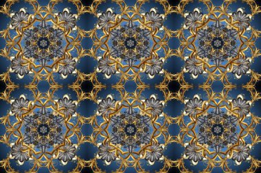 Süslü dantel iz sürücü. Doğu tarzında klasik tasarım öğesi. Geleneksel dekoru mavi, gri, kahverengi renklerde. Duvar kâğıdı için altın süslü bir illüstrasyon. Çiçekli süslemeli, pürüzsüz bir desen..