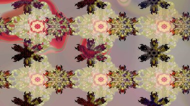 Sevimli çiçek raster deseni. Modaya uygun kumaş deseni. Renkli Yaz Temalı eskiz kalıbı. Düz Çiçek Elementleri Tasarımı.