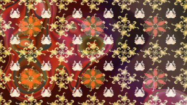 Kahverengi renklere karalama yapan çiçek desenli çizim. Raster illüstrasyonu.