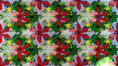 El çizimi çiçek çizimi deseni (fayans). Şirin çiçekli, desenli, yeşil, kırmızı ve mavi renklerde renkli çizimler. Tekstil için suluboya çizim deseni.