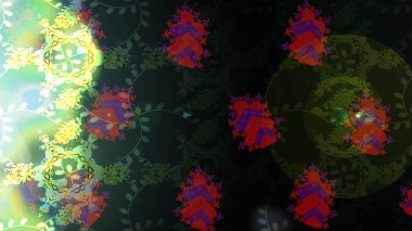 Desen, çizim, çiçek sınırı. Çiçek çelengi. Güzel, parlak, pürüzsüz kumaş, tuval. Kıvırcık, parlak örgü. Eski moda arka plan. Raster illüstrasyonu.