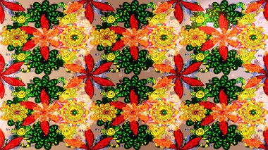 Klasik tropikal doğal elementlerin suluboya seti. Egzotik çiçekler, sarı, kırmızı ve bej renkler üzerine botanik, parlak klasik doğa. Raster illüstrasyonu.