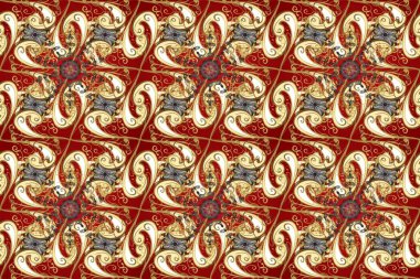 Altın elementli bej, kırmızı ve kahverengi renklerde altın desen. Raster oryantal süs. Kusursuz altın desen.