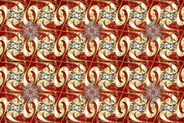 Kusursuz çiçek deseni. Duvar kâğıdı barok, İspanyol kumaşı. Kusursuz raster arka plan. Bej, kırmızı ve kahverengi renklerde grafiksel, pürüzsüz desen.